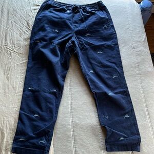 Navy Polo Ralph Lauren Drawstring Chinos w/ Swordfish and Anchor Embroidery